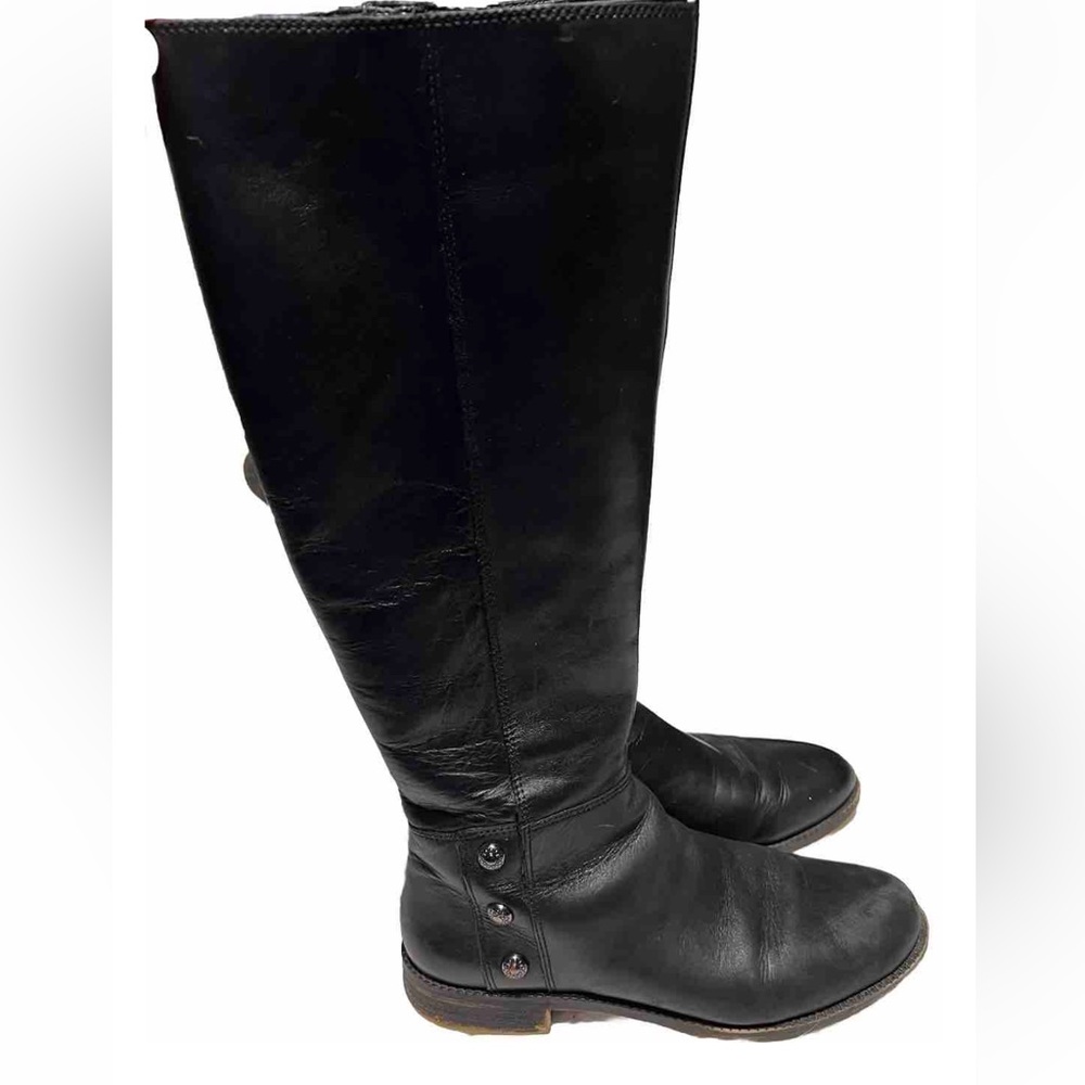 FRANCO SARTO Boots Womens 6.5 Black STRETCH ZIP UP KNEE RIDING Leather Tall‎